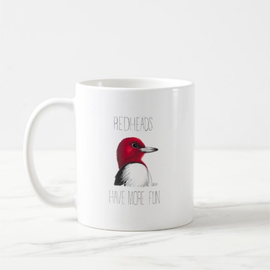 Redheads Have Moreおもしろい(Red-headed Woodpecker) コーヒーマグカップ (左)