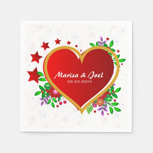 RedHeartの繊細な花 スタンダードカクテルナプキン (正面)