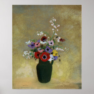 Redon – 花が混ざった大きな緑の花瓶 ポスター