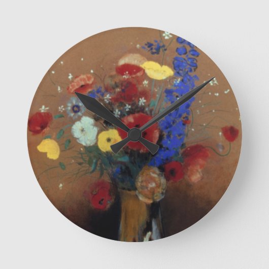 Redon：野生の花， C1912 ラウンド壁時計 (正面)