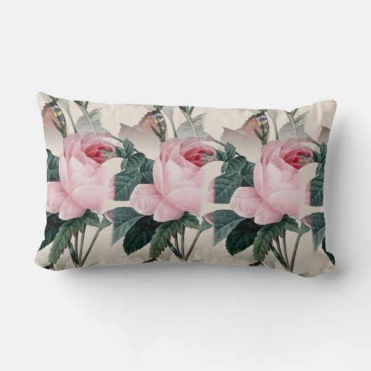 Redouteのばら色の蝶ヴィンテージのプリントのLumbarの枕 ランバークッション (裏面)