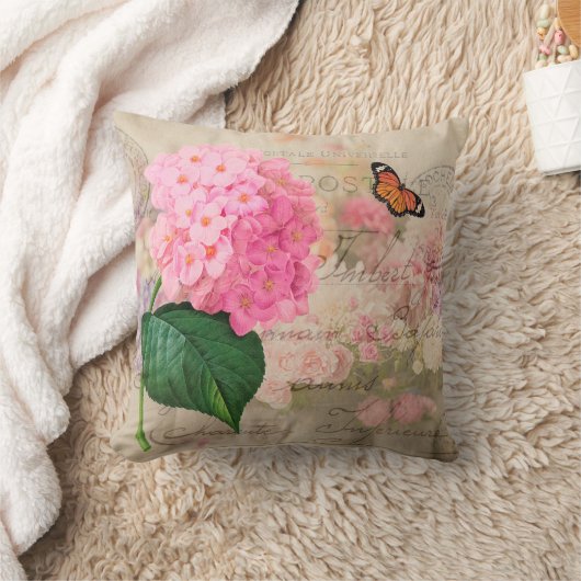 Redouteのピンクのアジサイのぼろぼろの装飾用クッション クッション (ブランケット)