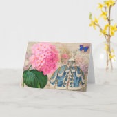 Redouteのピンクのアジサイの挨拶状 カード (黄色い花)