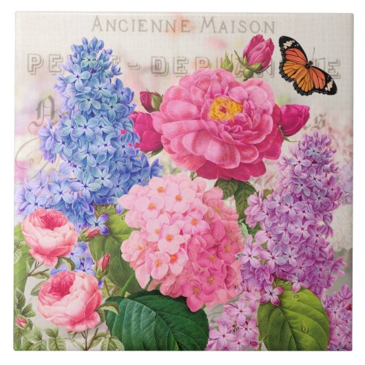 Redouteの花のコラージュのフランスのなアクセントのセラミックタイル タイル (正面)