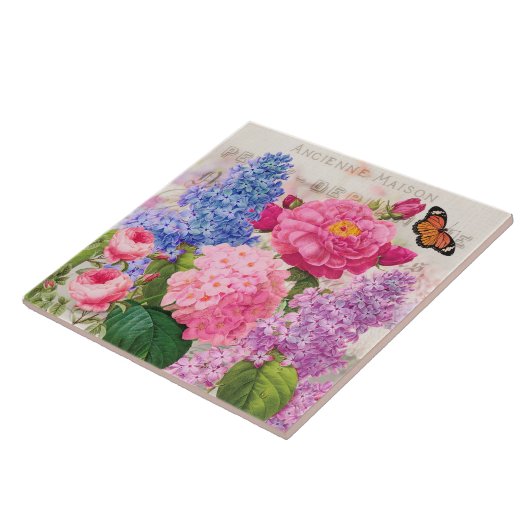 Redouteの花のコラージュのフランスのなアクセントのセラミックタイル タイル (側面)