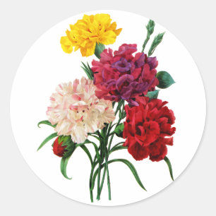 Redoute著カーネーションおよびマリーゴールドの花束 ラウンドシール