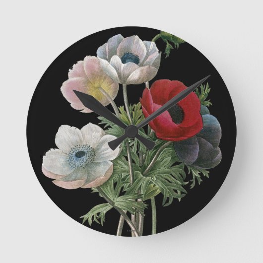 Redoute: アネモネ1833年 ラウンド壁時計 (正面)