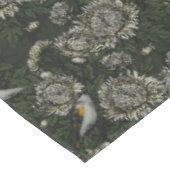 Redstarts in the chrysanthemums in green and white テーブルクロス (アングル)