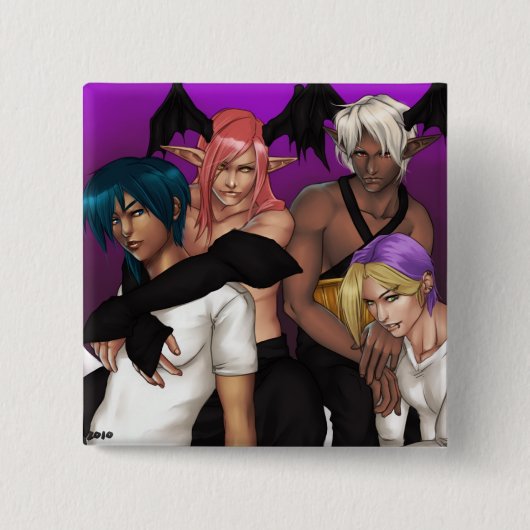 Redthreadの鋳造物ボタン(正方形) 缶バッジ (正面)