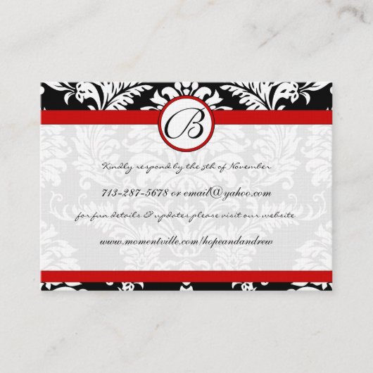 RedTrimブラックダマスク応答Webサイトカード エンクロージャーカード (正面)