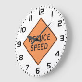 Reduce Speed Orange Diamond Road Sign ラージ壁時計 (傾斜)