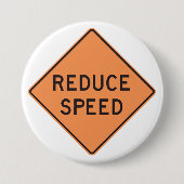 Reduce Speed Orange Diamond Road Sign 缶バッジ (正面)