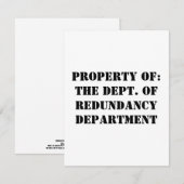 Redundancy Departmentプロパティ シーズンカード (正面/裏面)