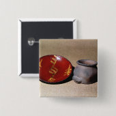 Redwareのコップおよび皿、c.1780 缶バッジ (正面&裏面)