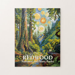 Redwood Mountain Forest Colorful Hiking Painting ジグソーパズル