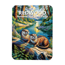 Redwood National Park Animal Otters Van Gogh Style マグネット