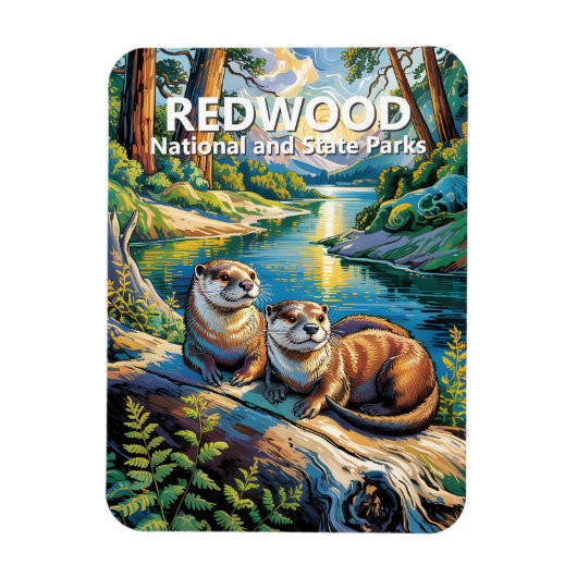 Redwood National Park Animal Otters Van Gogh Style マグネット (縦)