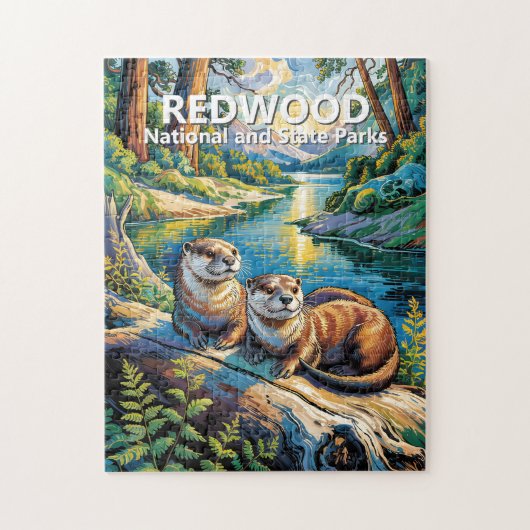 Redwood National Park Colorful Animal Cute Otters ジグソーパズル (縦)
