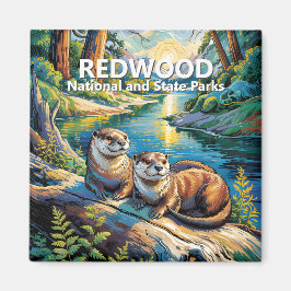 Redwood National Park Colorful Animal Cute Otters マグネット