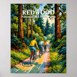 Redwood National Park Family Cycling Van Gogh Art ポスター