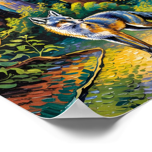 Redwood National Park Van Gogh Forest Fox Custom ポスター (角)