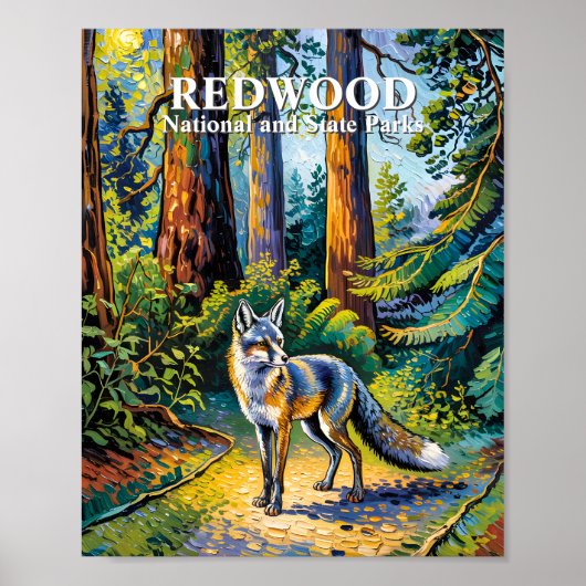 Redwood National Park Van Gogh Forest Fox Custom ポスター (正面)