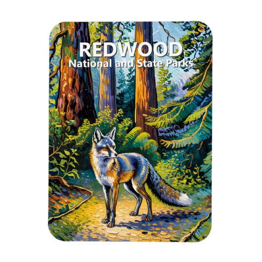 Redwood National Park Van Gogh Forest Fox Custom マグネット (縦)