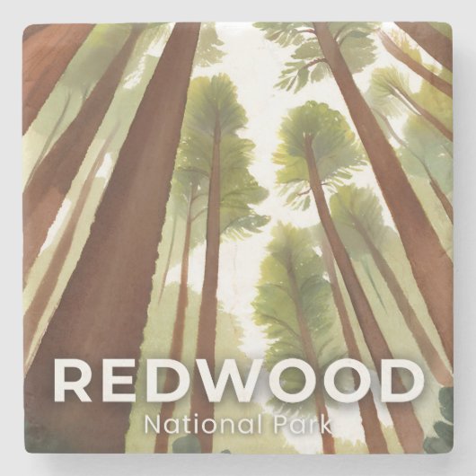 Redwood Trees | National Park Watercolor Travel ストーンコースター (正面)
