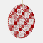Redworkステッチされた花キルト – 赤 – セラミックオーナメント (右)