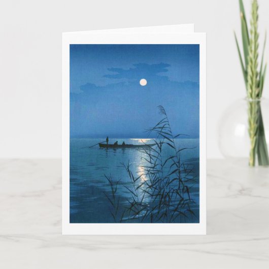 Reed Lake and Full Moon, Koho Shoda, Woodcut カード (正面)