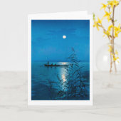 Reed Lake and Full Moon, Koho Shoda, Woodcut カード (黄色い花)