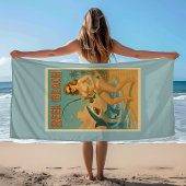 Reel Beach Shark Fishing Pin-Up Retro Blue Coastal ビーチタオル