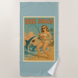Reel Beach Shark Fishing Pin-Up Retro Blue Coastal ビーチタオル