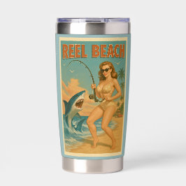 Reel Beach Shark Fishing Pin-Up Retro Coastal Art 保温保冷タンブラー
