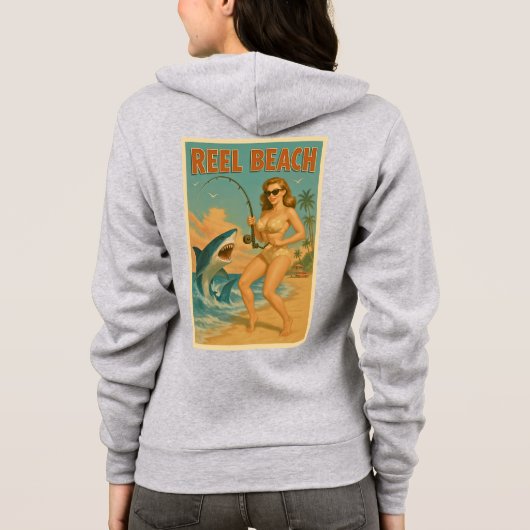 Reel Beach Shark Fishing Pin-Up Retro Coastal Life パーカ (裏面)