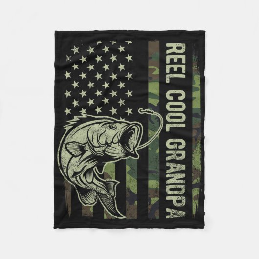 Reel Cool Grandpa Camouflage American Flag Fathers フリースブランケット (正面)