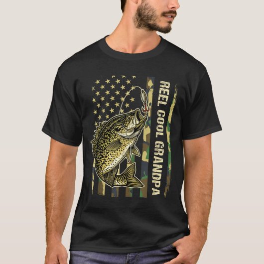 Reel Cool Grandpa Crape Fishing Camo American Flag Tシャツ (正面)