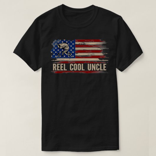 Reel Cool Uncle American USA Flag Funny FishingFis Tシャツ (デザイン正面)