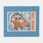 Reel Drama Shark Fisherman | Funny Retro Fishing フリースブランケット (正面(横))