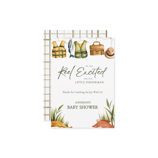 Reel Excited Little Fisherman Baby Shower  サンキューカード (正面/裏面インサイチュ)