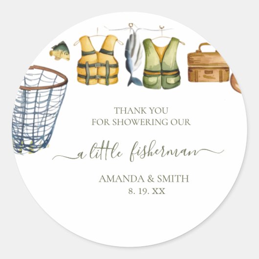 Reel Excited Little Fisherman Baby Shower ラウンドシール (正面)