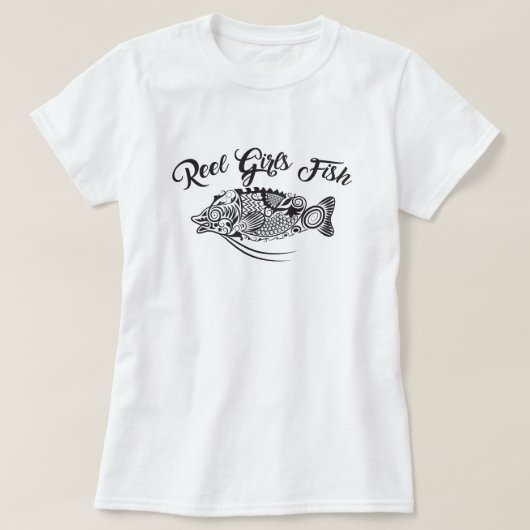 Reel Girls Fish 女性用ラグラン3/4袖 Tシャツ (デザイン正面)