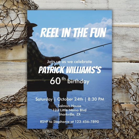 Reel in the Fun Sunset Fisherman 60th Birthday 招待状