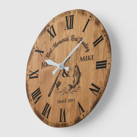 Reel Memories Real Bonding | Custom Fishing  ラージ壁時計 (傾斜)