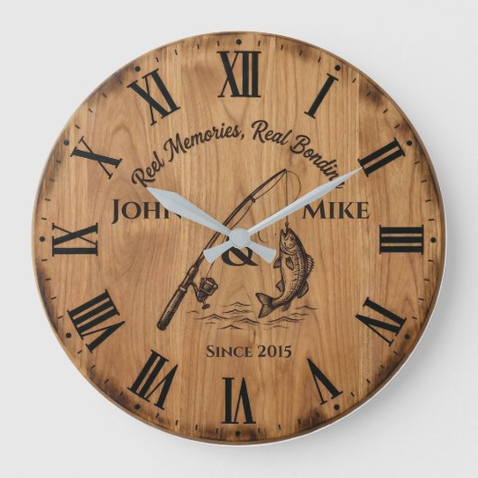 Reel Memories Real Bonding | Custom Fishing  ラージ壁時計 (正面)