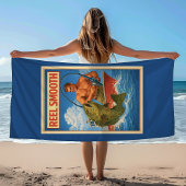 Reel Smooth Fisherman Retro Nautical Blue Fishing ビーチタオル
