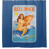 Reel Snack Funny Retro Pin-Up Red Snapper Fishing シャワーカーテン (正面)