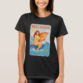 Reel Snack Funny Retro Pinup Snapper Fishing Boat Tシャツ