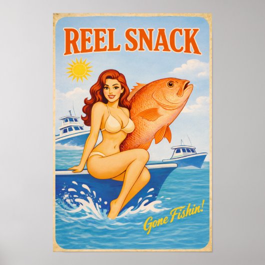 Reel Snack Retro Pin-Up | Red Snapper Fishing Boat ポスター (正面)