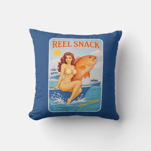 Reel Snack Retro Pin-Up Red Snapper Fishing Boater クッション (正面)